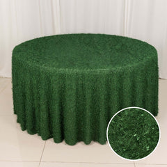 Polyester 120" Round Tablecloth Green with Shaggy Fringe Table Cover