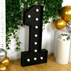 Giant LED Marquee Light Up Number "1", Black 4ft Pre-Cut Foam Board with 10 Warm White Battery Operated LEDs, Glue Gun and Sticks