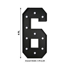 Giant LED Marquee Light Up Number "6", Black 4ft Pre-Cut Foam Board with 10 Warm White Battery Operated LEDs, Glue Gun and Sticks