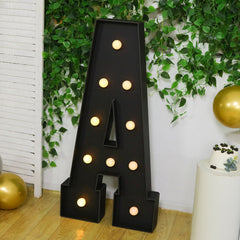 Giant LED Marquee Light Up Letter "A", Black 4ft Pre-Cut Foam Board with 10 Warm White Battery Operated LEDs, Glue Gun and Sticks