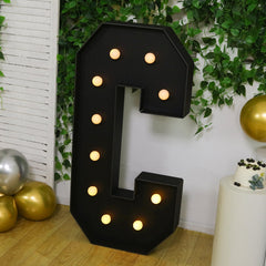 Giant LED Marquee Light Up Letter "C", Black 4ft Pre-Cut Foam Board with 10 Warm White Battery Operated LEDs, Glue Gun and Sticks
