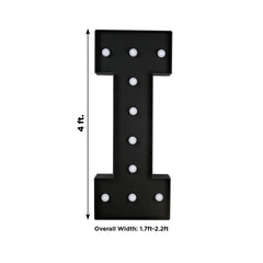 Giant LED Marquee Light Up Letter "I", Black 4ft Pre-Cut Foam Board with 10 Warm White Battery Operated LEDs, Glue Gun and Sticks