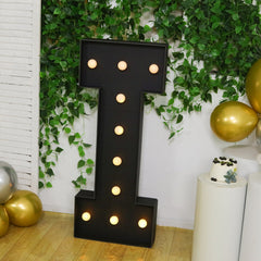 Giant LED Marquee Light Up Letter "I", Black 4ft Pre-Cut Foam Board with 10 Warm White Battery Operated LEDs, Glue Gun and Sticks