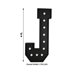 Giant LED Marquee Light Up Letter "J", Black 4ft Pre-Cut Foam Board with 10 Warm White Battery Operated LEDs, Glue Gun and Sticks