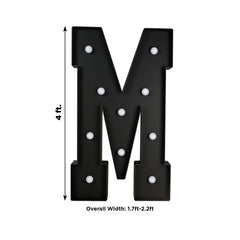 Giant LED Marquee Light Up Letter "M", Black 4ft Pre-Cut Foam Board with 10 Warm White Battery Operated LEDs, Glue Gun and Sticks