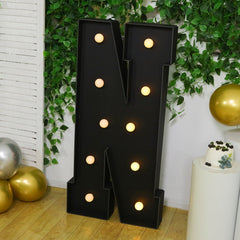 Giant LED Marquee Light Up Letter "N", Black 4ft Pre-Cut Foam Board with 10 Warm White Battery Operated LEDs, Glue Gun and Sticks