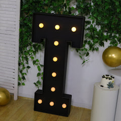 Giant LED Marquee Light Up Letter "T", Black 4ft Pre-Cut Foam Board with 10 Warm White Battery Operated LEDs, Glue Gun and Sticks