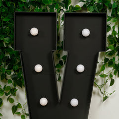 Giant LED Marquee Light Up Letter "V", Black 4ft Pre-Cut Foam Board with 10 Warm White Battery Operated LEDs, Glue Gun and Sticks