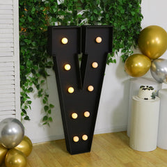 Giant LED Marquee Light Up Letter "V", Black 4ft Pre-Cut Foam Board with 10 Warm White Battery Operated LEDs, Glue Gun and Sticks