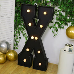 Giant LED Marquee Light Up Letter "X", Black 4ft Pre-Cut Foam Board with 10 Warm White Battery Operated LEDs, Glue Gun and Sticks