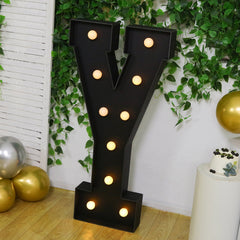Giant LED Marquee Light Up Letter "Y", Black 4ft Pre-Cut Foam Board with 10 Warm White Battery Operated LEDs, Glue Gun and Sticks