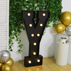 Giant LED Marquee Light Up Letter "Y", Black 4ft Pre-Cut Foam Board with 10 Warm White Battery Operated LEDs, Glue Gun and Sticks