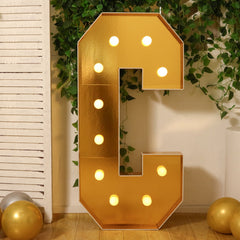 Giant LED Marquee Light Up Letter "C", Gold 4ft Pre-Cut Foam Board with 10 Warm White Battery Operated LEDs, Glue Gun and Sticks