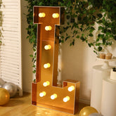 Giant LED Marquee Light Up Letter "L", Gold 4ft Pre-Cut Foam Board with 10 Warm White Battery Operated LEDs, Glue Gun and Sticks