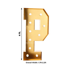 Giant LED Marquee Light Up Letter "P", Gold 4ft Pre-Cut Foam Board with 10 Warm White Battery Operated LEDs, Glue Gun and Sticks