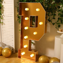 Giant LED Marquee Light Up Letter "P", Gold 4ft Pre-Cut Foam Board with 10 Warm White Battery Operated LEDs, Glue Gun and Sticks