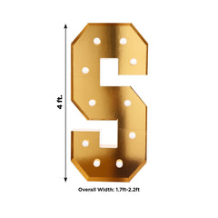 Giant LED Marquee Light Up Letter "S", Gold 4ft Pre-Cut Foam Board with 10 Warm White Battery Operated LEDs, Glue Gun and Sticks