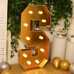 Giant LED Marquee Light Up Letter "S", Gold 4ft Pre-Cut Foam Board with 10 Warm White Battery Operated LEDs, Glue Gun and Sticks