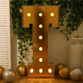 Giant LED Marquee Light Up Letter "T", Gold 4ft Pre-Cut Foam Board with 10 Warm White Battery Operated LEDs, Glue Gun and Sticks