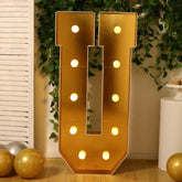 Giant LED Marquee Light Up Letter "U", Gold 4ft Pre-Cut Foam Board with 10 Warm White Battery Operated LEDs, Glue Gun and Sticks