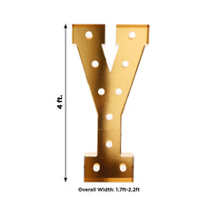 Giant LED Marquee Light Up Letter "Y", Gold 4ft Pre-Cut Foam Board with 10 Warm White Battery Operated LEDs, Glue Gun and Sticks