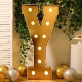 Giant LED Marquee Light Up Letter "Y", Gold 4ft Pre-Cut Foam Board with 10 Warm White Battery Operated LEDs, Glue Gun and Sticks