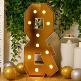 Giant LED Marquee Light Up Symbol "&", Gold 4ft Pre-Cut Foam Board with 10 Warm White Battery Operated LEDs, Glue Gun and Sticks
