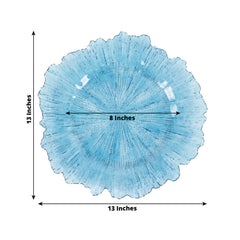 6-Pack Acrylic Plastic Round Charger Plates 13" in Transparent Dusty Blue with Reef Design, Dinner Charger Tableware