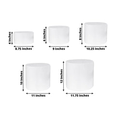 Set of 5 Acrylic Cake Stands Cylinder Design Round White - Display Risers for Events 8.5", 9", 10", 11", 12"