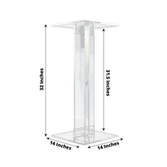 Acrylic Display Stand Flower Pedestal with Square Bases Clear - Durable 10mm Thick Table Centerpiece 32"