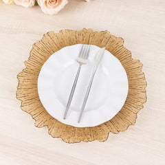 6-Pack Acrylic Plastic Round Charger Plates 13" in Amber Gold with Reef Design, Dinner Charger Tableware