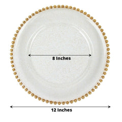 6-Pack Acrylic Round Charger Plates 13" in Clear Gold Glittered with Beaded Rim, Decorative Dinner Party Serving Plates