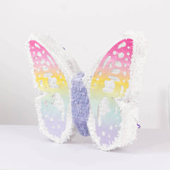 Expandable White Lilac Paper Butterfly Pinata Hanging Decor with Pastel Colored Wings, Fairy Themed Birthday Party Pinata - 23"x19"