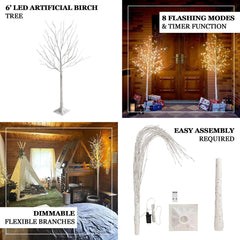 350 LED Lighted Birch Tree Design Warm White - Plug-in Remote Timer Lights with Detachable Base 6ft