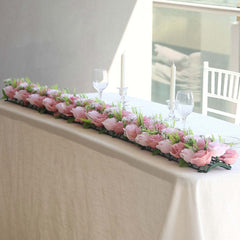 6 Pack Blush Dusty Rose Silk Flower Panel Table Runner, Artificial Floral Arrangements Wedding Table Centerpiece - 20"x8"