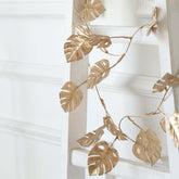Artificial Monstera Leaf Hanging Vine Metallic Gold - Faux Table Garland for Tropical Outdoor & Boho-Inspired Events 7ft