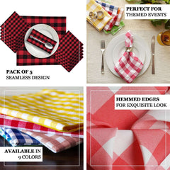 5 Pack Polyester 15"x15" Napkins Black/White Buffalo Plaid Gingham Style Cloth Napkins for Casual & Outdoor Dining