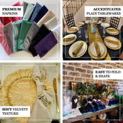 5 Pack Premium Velvet 20"x20" Napkins Peacock Teal - Soft Sheen Finish Cloth Napkins