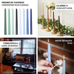 10-Pack Taper Candles Premium Wax Design Navy Blue - Unscented Candles for Upscale Settings 10"