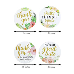 500Pcs 1.5" Thank You Themed Assorted Text Floral Stickers Roll, Labels For DIY Envelope Seal - Round