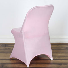 Stretch Spandex Chair Cover Pink for Folding Chairs - Reusable & Wrinkle-Resistant 160GSM Fitted Slipcover