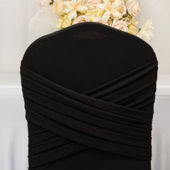 Black Spandex Banquet Chair Cover with Ruffle Skirt & Cross Back Sash – Stretch Slipcover for Events