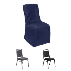 Polyester Chair Cover with Square Top for Banquet Chairs Navy Blue - Durable Reusable Slip-On Cover for Weddings & Parties