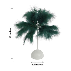Table Lamp Feather Design Hunter Emerald Green LED Battery Operated - Cordless Wedding Centerpiece 15"