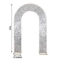 8ft Silver Big Payette Sequin Open Arch Wedding Arch Cover, Sparkly U-Shaped Fitted Backdrop Slipcover