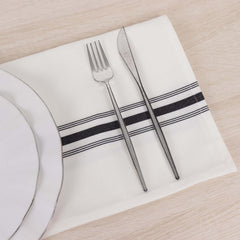 10 Pack Premium Spun Polyester 18"x22" Napkins White/Black Bistro Style - Highly Absorbent Cotton-Like Feel Cloth Napkins for Everyday Dining or Celebrations