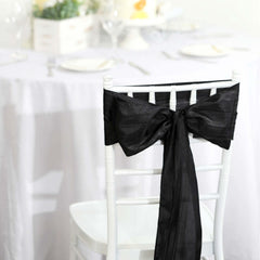 5 Pack Taffeta 6"x106" Chair Sashes Black Accordion Crinkle Texture - Stylish Decor for Weddings & Gatherings