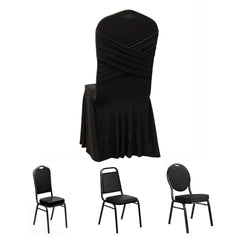 Black Spandex Banquet Chair Cover with Ruffle Skirt & Cross Back Sash – Stretch Slipcover for Events