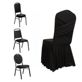 Black Spandex Banquet Chair Cover with Ruffle Skirt & Cross Back Sash – Stretch Slipcover for Events