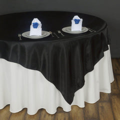 Satin 90"x90" Table Overlay Square Tablecloth Black - Smooth Finish Table Topper